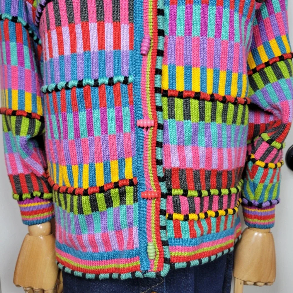 Christine Foley Vintage Retro Colorful Cardigan Small Cottagecore Boho Artsy - Picture 3 of 10